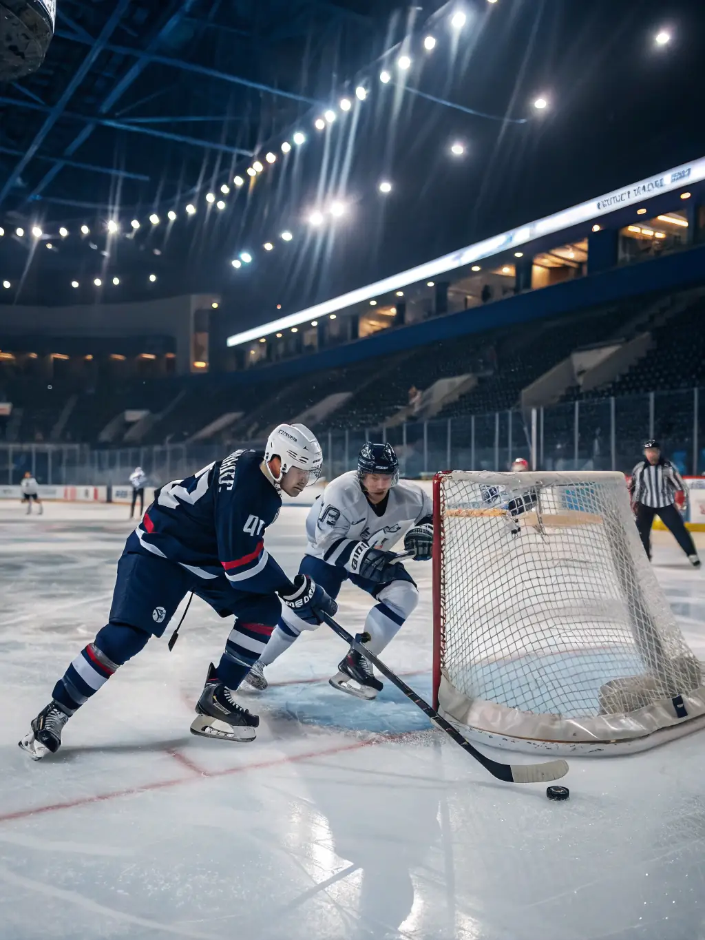 Action shot of inline hockey players competing in a game at the MRC Mirza Roller Club, showcasing the speed and agility of the sport.