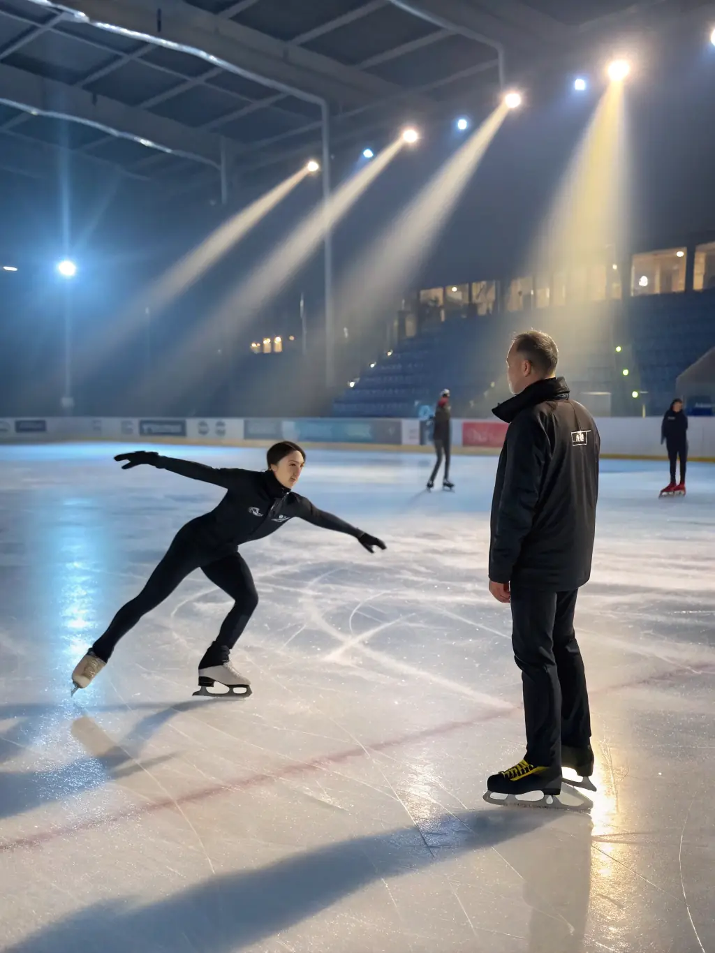 Image of figure skaters performing a routine at the MRC Mirza Roller Club, showcasing the grace and precision of figure skating on roller skates.