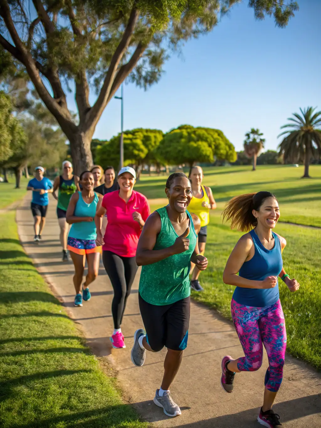A vibrant image of a group of people participating in a fun run, showcasing the energy and community spirit of COMITE DEPARTEMENTAL E P M M events. The runners are of various ages and abilities, smiling and enjoying the activity.