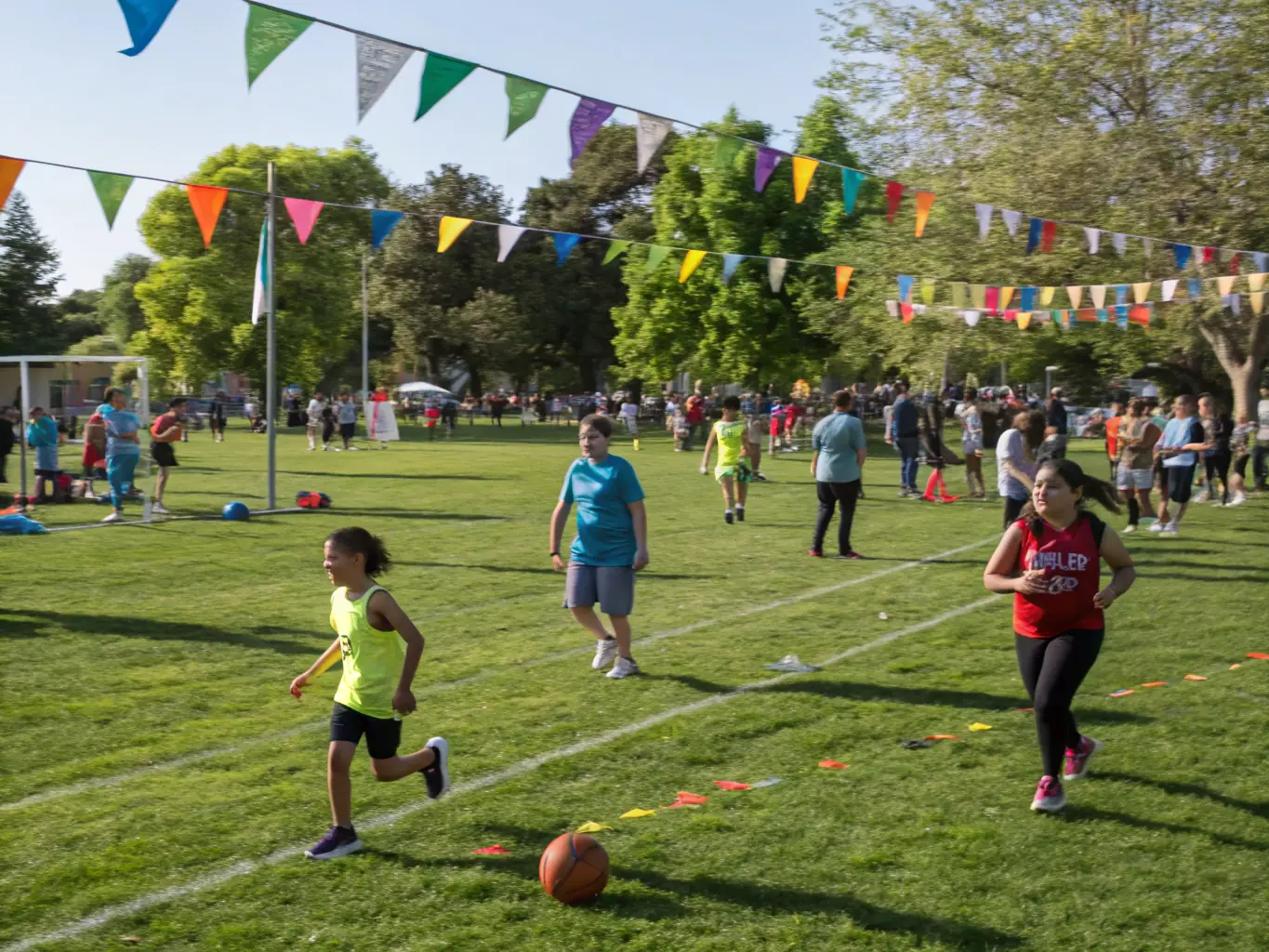 A family participating in a community sports event, highlighting the inclusive and engaging nature of the organization's activities.
