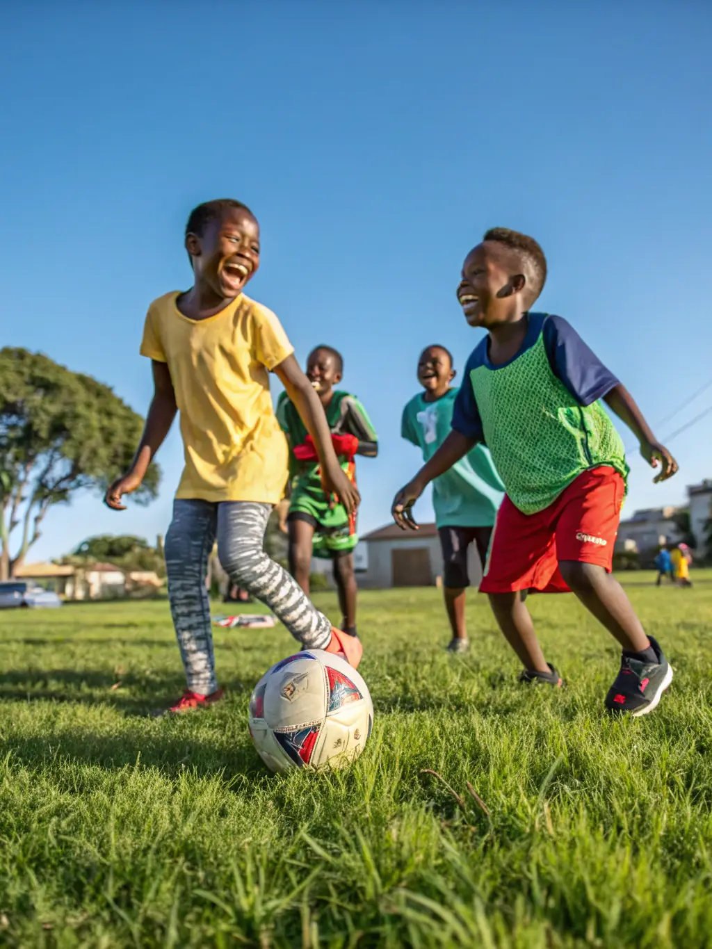 A dynamic image of children playing various sports, illustrating the diverse range of activities offered by the COMITE DEPARTEMENTAL E P M M's youth sports program. The children are laughing and having fun.